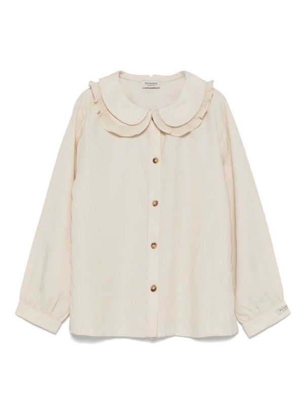 Camicia di piastrelle per bambina Donsje beige con polsini con bottoni – Accessorio premium elegante