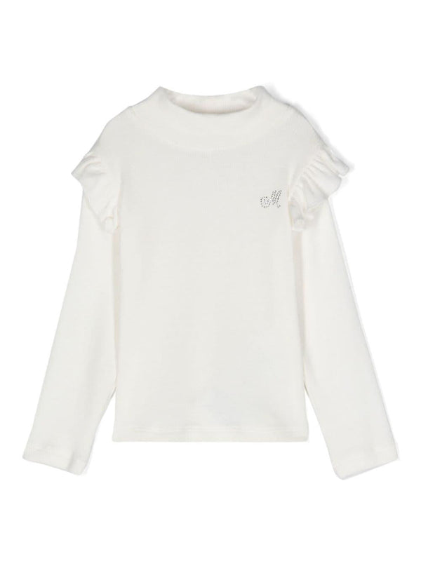 Blusa con strass per neonata Monnalisa bianca con collo a lupetto – Accessorio premium elegante