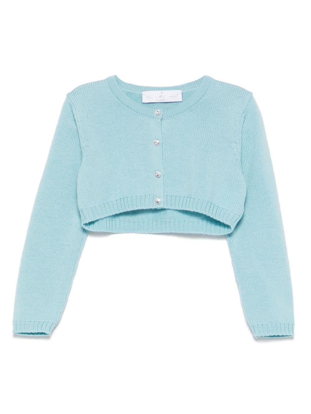Cardigan crop per neonata Colorichiari azzurro con design lavorato a maglia – Accessorio premium elegante