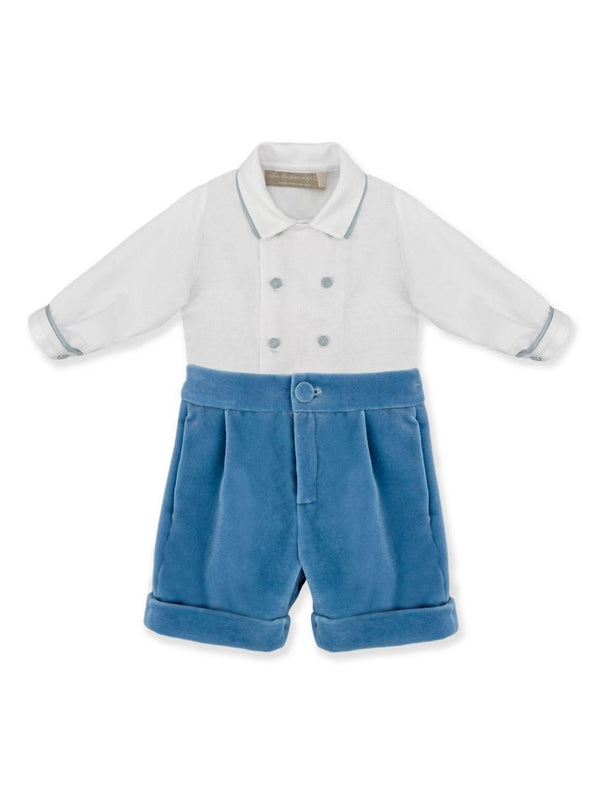 Set con shorts per neonato La Stupenderia bianco e blu effetto velluto – Accessorio premium elegante