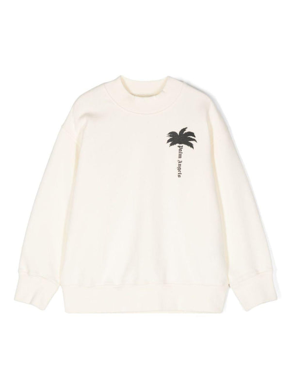 Felpa con stampa per bambino Palm Angels Kids bianco con girocollo – Accessorio premium elegante