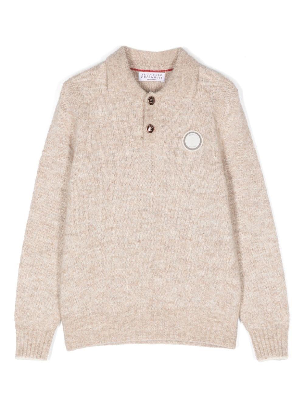 Maglione con applicazione per bambino Brunello Cucinelli Kids beige con orlo dritto – Accessorio premium elegante
