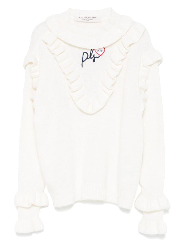 Maglione per bambina Philosophy Di Lorenzo Serafini Kids bianco con ricamo e ruches – Accessorio premium elegante