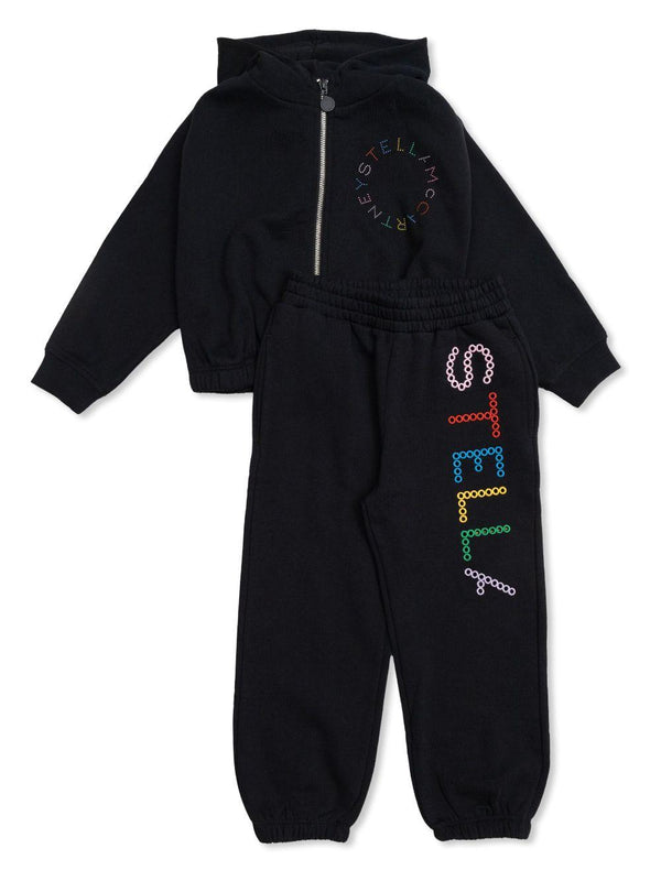 Tuta sportiva con ricamo per bambina Stella McCartney Kids nera con trama jersey – Accessorio premium elegante