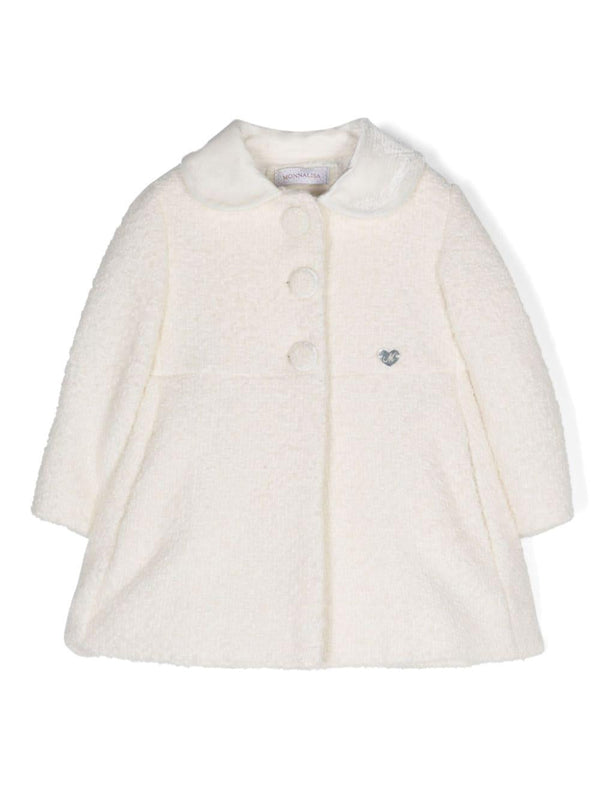 Cappotto per neonata Monnalisa bianco svasato con targhetta logo – Accessorio premium elegante