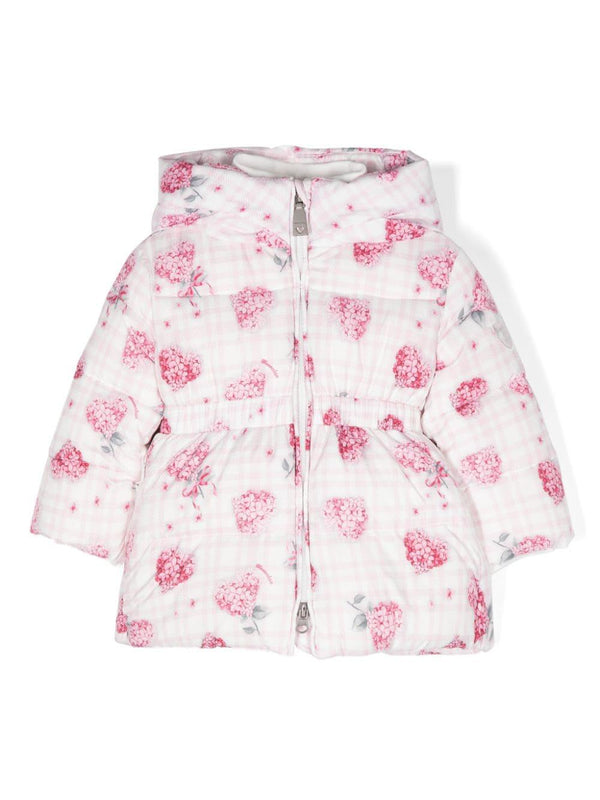 Piumino lungo a fiori per neonata Monnalisa bianco con cappuccio – Accessorio premium elegante