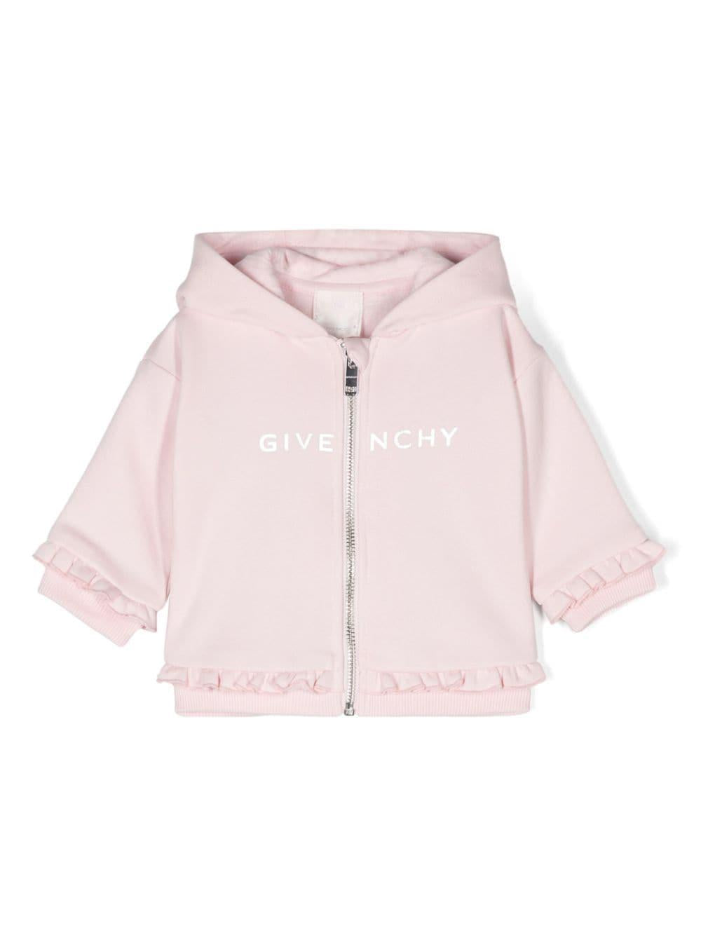 Felpa per neonata Givenchy Kids rosa con cappuccio e dettagli ruches – Accessorio premium elegante