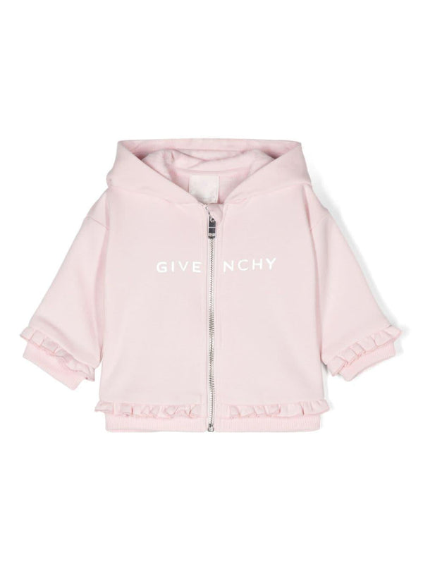 Felpa per neonata Givenchy Kids rosa con cappuccio e dettagli ruches – Accessorio premium elegante