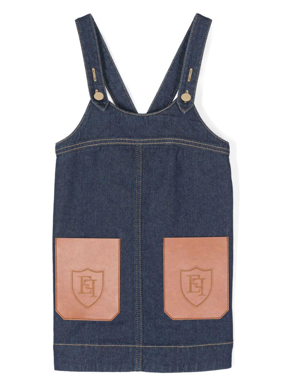 Vestito di cotone per bambina Elisabetta Franchi La Mia Bambina blu con scollo a V – Accessorio premium elegante