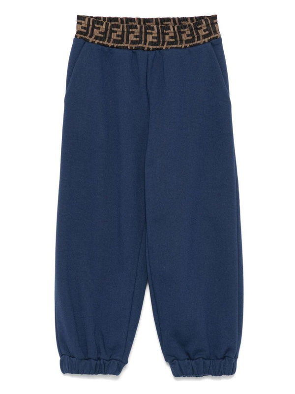 Pantaloni sportivi per bambina Fendi Kids blu con elastico con monogramma FF – Accessorio premium elegante