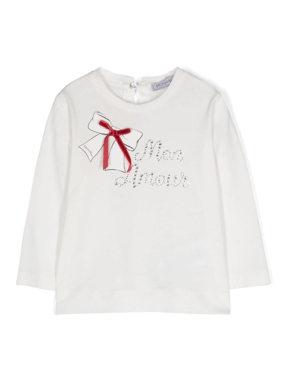 T-shirt con logo per neonata Monnalisa bianca con maniche lunghe – Accessorio premium elegante