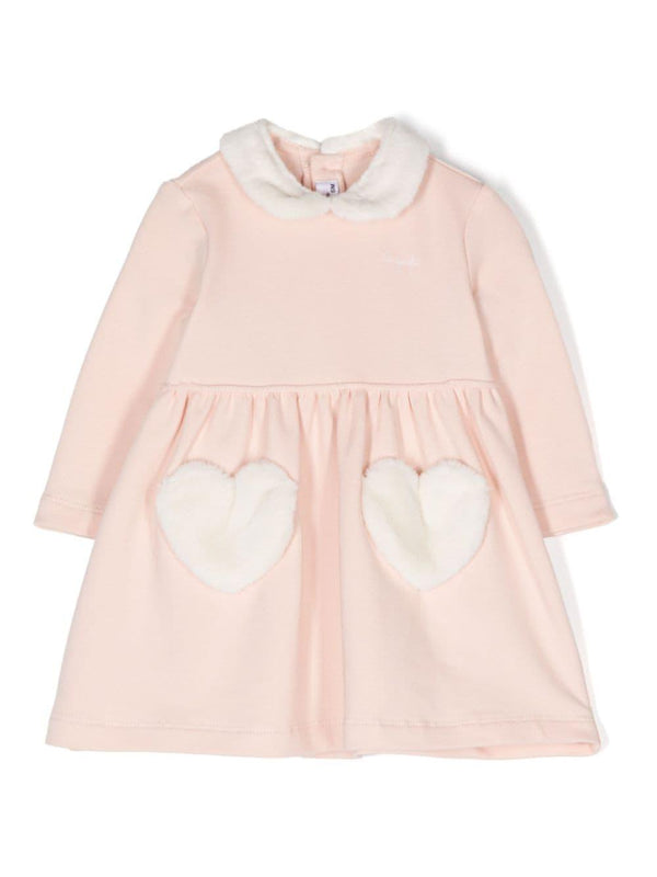 Abito rosa per neonata con applicazione in pelliccia sul davanti Il Gufo – Accessorio premium elegante