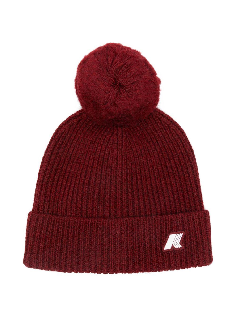 Berretto per bambina K-Way Kids rosso con pompon a coste – Accessorio premium elegante