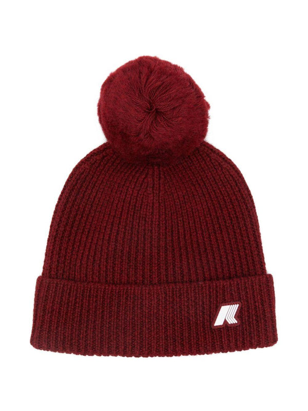 Berretto per bambina K-Way Kids rosso con pompon a coste – Accessorio premium elegante