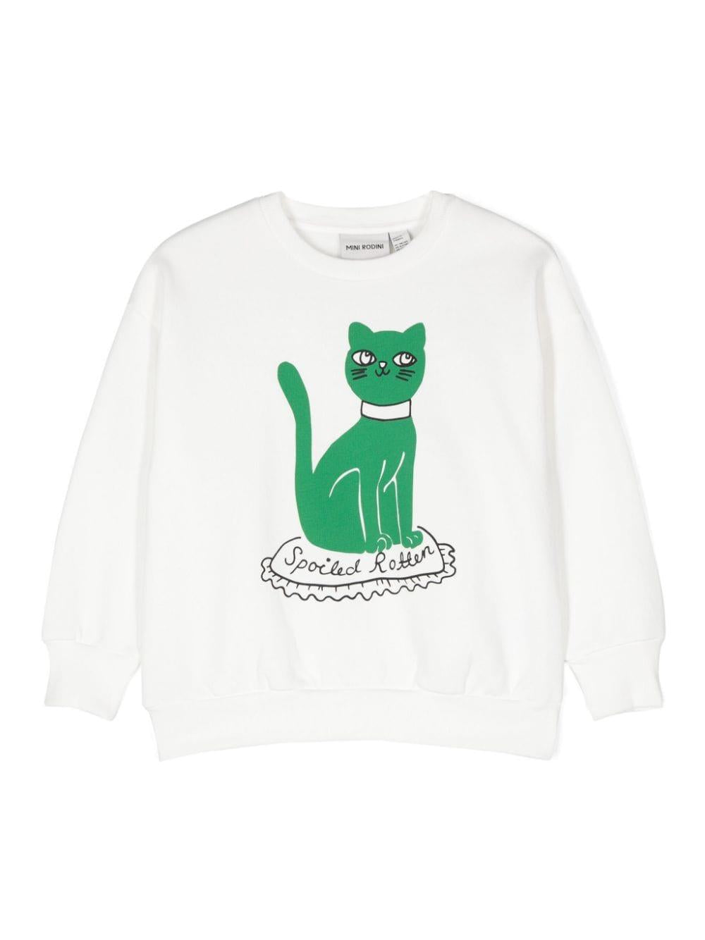 Felpa per bambina Mini Rodini Cat bianco con stampa grafica sul retro – Accessorio premium elegante