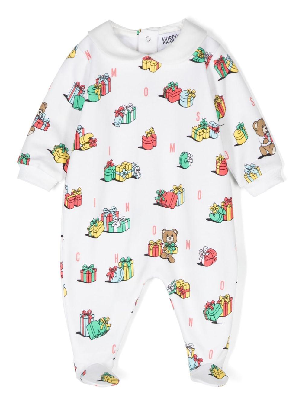 Pigiama per neonati Moschino Kids bianco con stampa Teddy Bear – Accessorio premium elegante
