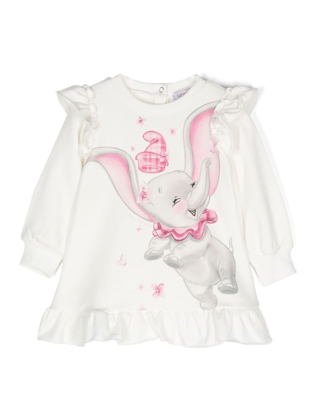Abito per neonata Monnalisa x Disney bianco con dettagli ruches – Accessorio premium elegante