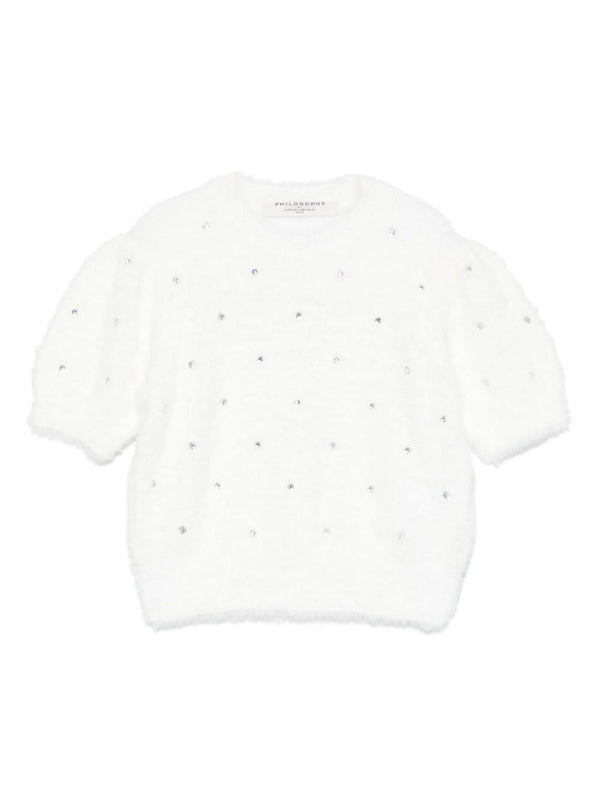 Maglione per bambina Philosophy Di Lorenzo Serafini Kids bianco con decorazione con strass – Accessorio premium elegante