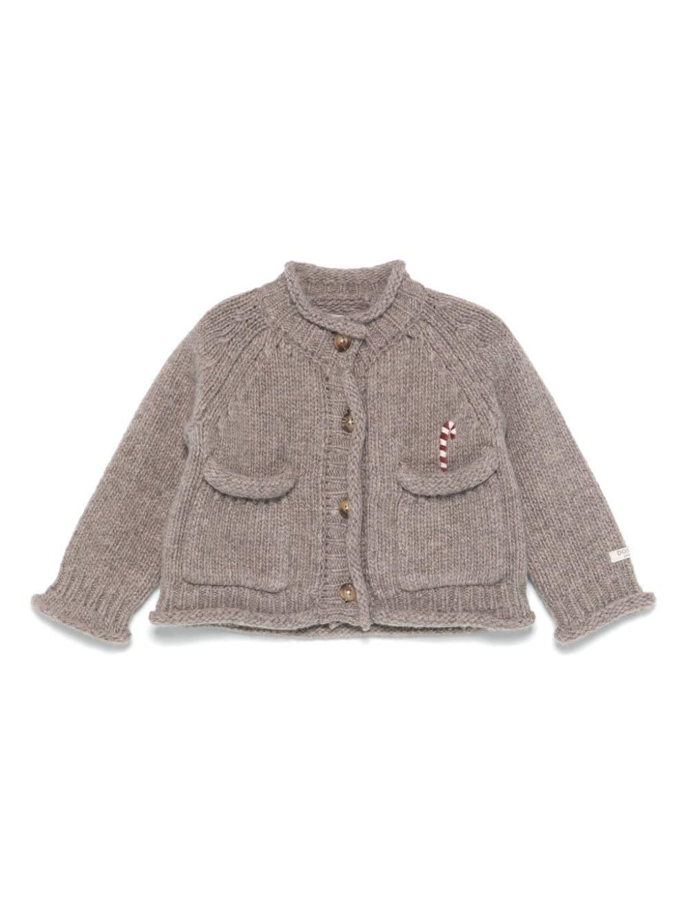 Cardigan chiaro per neonato Donsje grigio con collo finto – Accessorio premium elegante