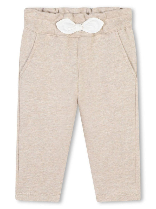 Pantaloni con fiocco per neonato Chloé Kids beige con taglio straight – Accessorio premium elegante