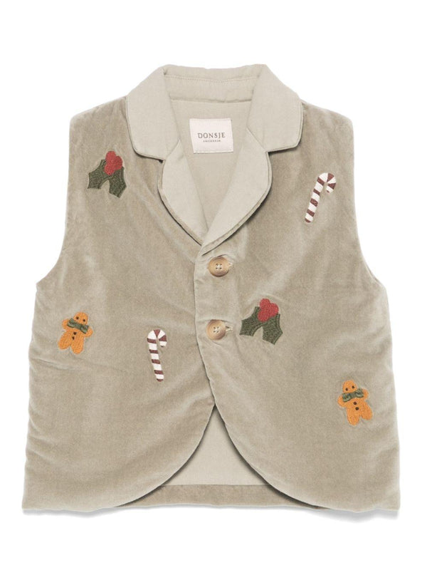 Giubbino smanicato Mauck per neonato Donsje verde con chiusura frontale con bottini – Accessorio premium elegante