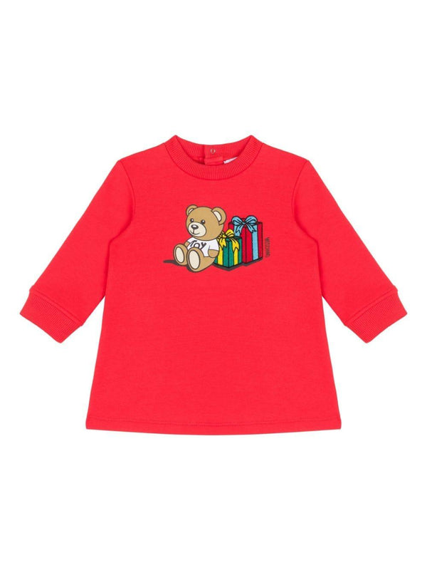 Abito per neonata Moschino Kids rosso con stampa Teddy Bear – Accessorio premium elegante