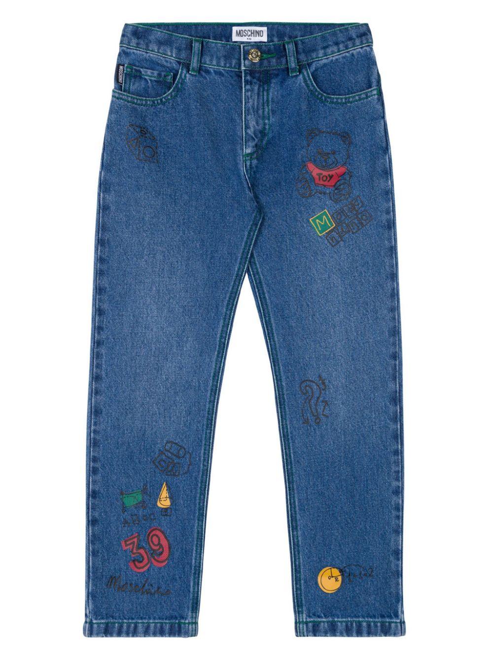 Jeans per bambino Moschino Kids in denim con stampa Teddy Bear – Accessorio premium elegante