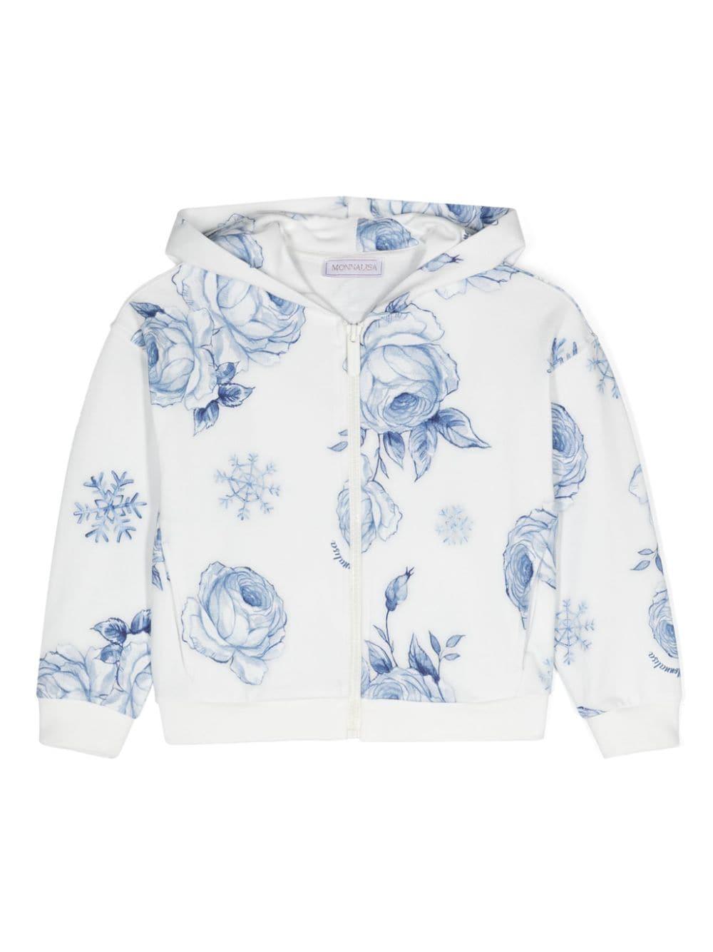 Felpa per bambina Monnalisa bianco a fiori con zip – Accessorio premium elegante