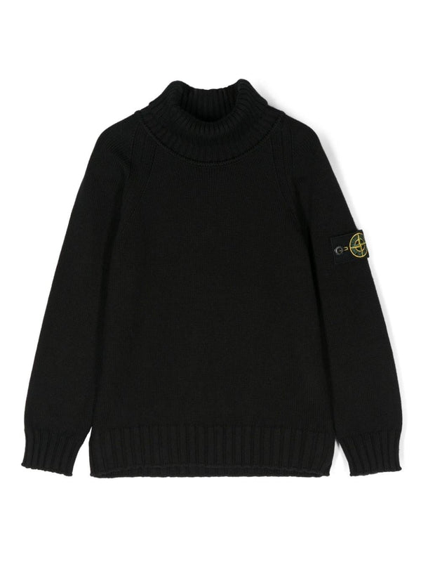 Maglione con applicazione Compass per bambino Stone Island Junior nero con collo alto – Accessorio premium elegante