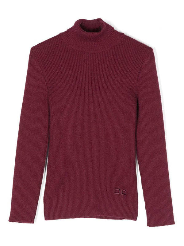 Maglione con logo a intarsi per bambina Elisabetta Franchi La Mia Bambina bianco con collo alto – Accessorio premium elegante