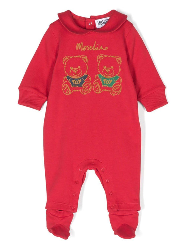 Pigiama per neonati Moschino Kids rosso con stampa Teddy Bear – Accessorio premium elegante