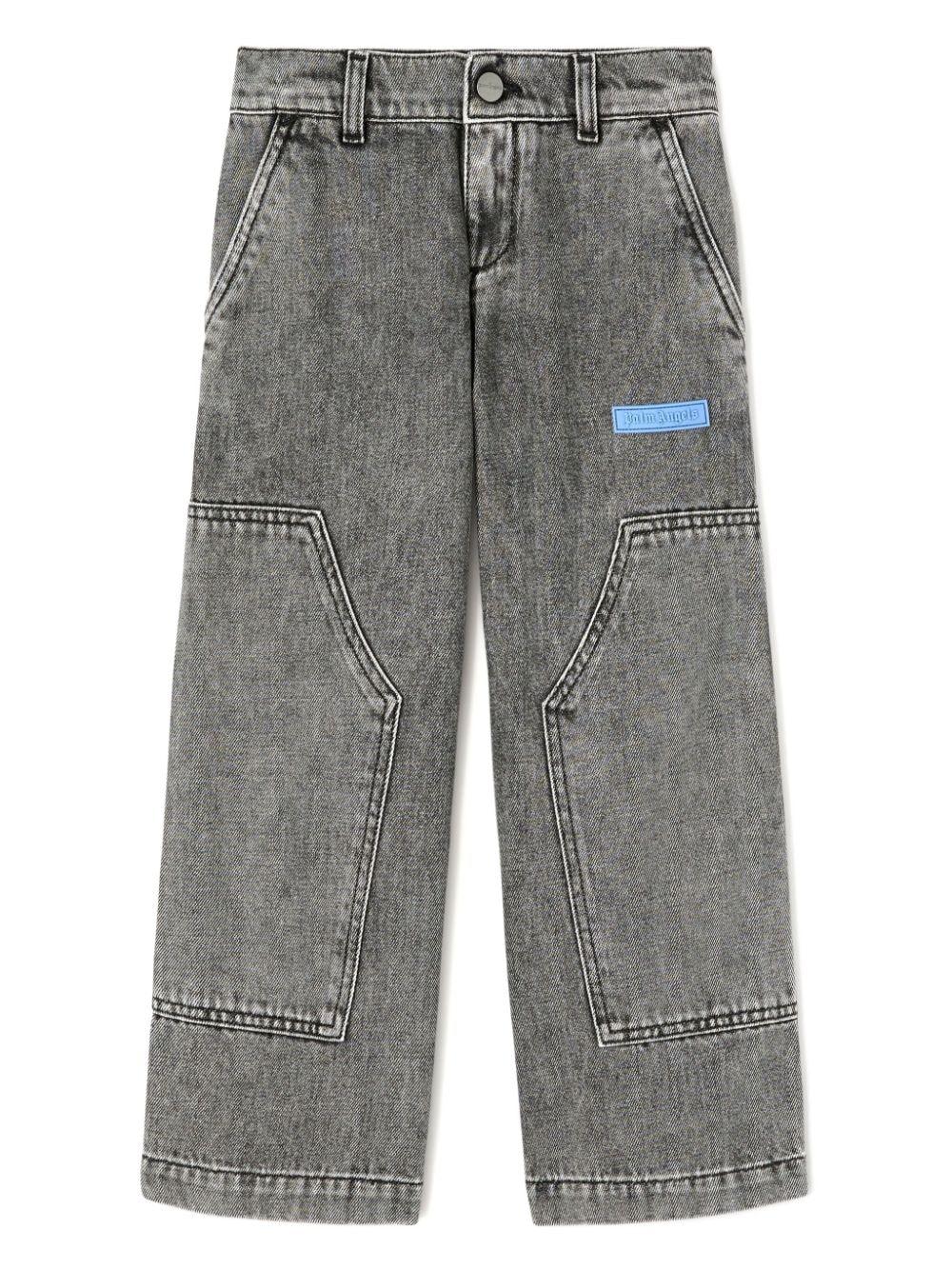 Jeans Logo Curvo per bambino Palm Angels Kids grigio con passanti – Accessorio premium elegante