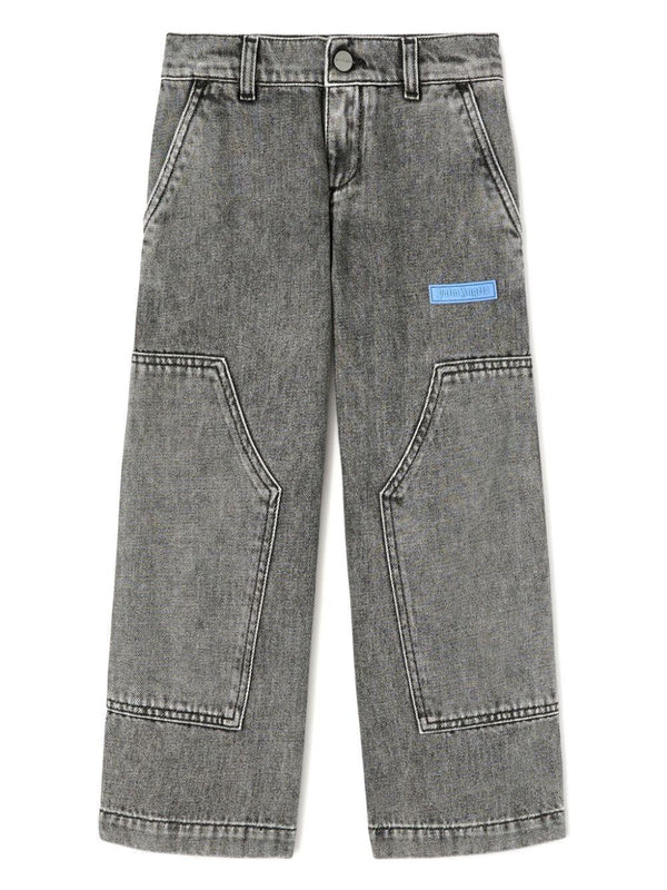Jeans Logo Curvo per bambino Palm Angels Kids grigio con passanti – Accessorio premium elegante