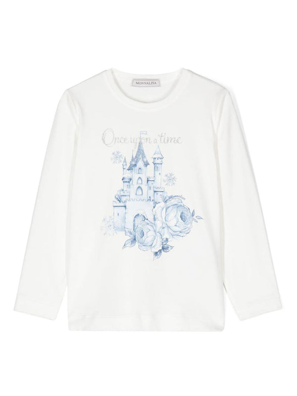 Maglietta Castello per bambina Monnalisa bianca con jersey leggero – Accessorio premium elegante