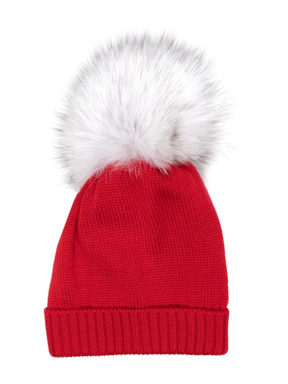 Berretto con pompon per neonata Colorichiari rosso con tesa con piega – Accessorio premium elegante