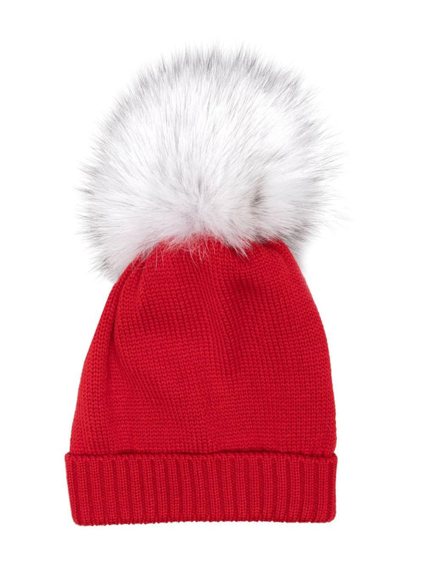 Berretto con pompon per neonata Colorichiari rosso con tesa con piega – Accessorio premium elegante