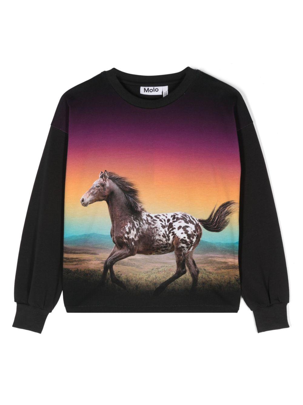 Felpa Reniza con stampa per bambina Molo nero con stampa con cavallo – Accessorio premium elegante