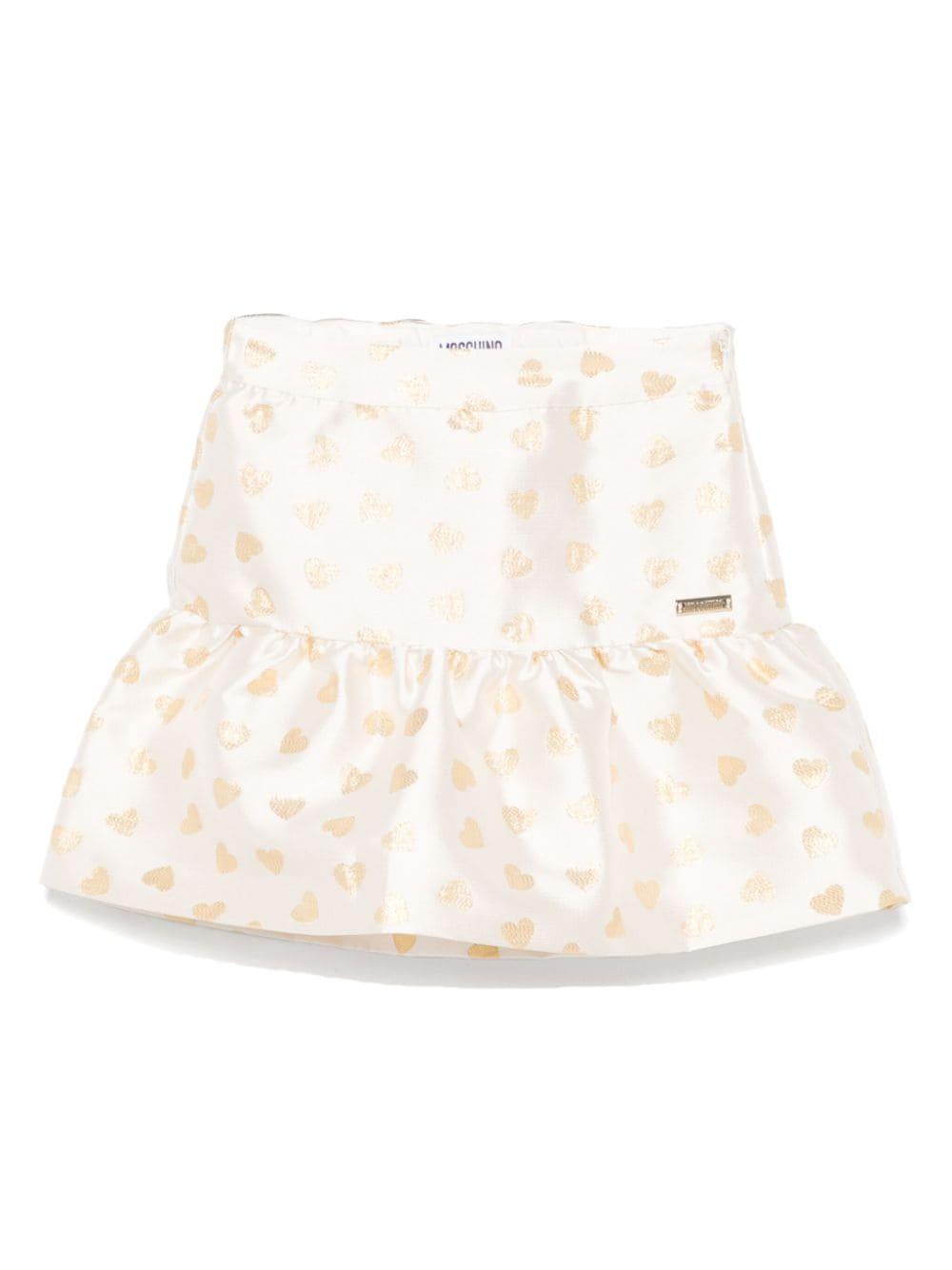 Minigonna con stampa cuore per bambina Moschino Kids bianca con orlo increspato – Accessorio premium elegante