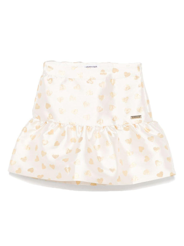 Minigonna con stampa cuore per bambina Moschino Kids bianca con orlo increspato – Accessorio premium elegante