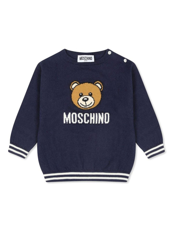 Maglione per neonati Moschino Kids blu con ricamo Teddy Bear – Accessorio premium elegante