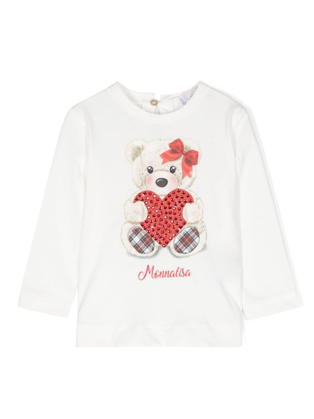 T-shirt per neonata Monnalisa bianco con stampa Teddy Bear – Accessorio premium elegante