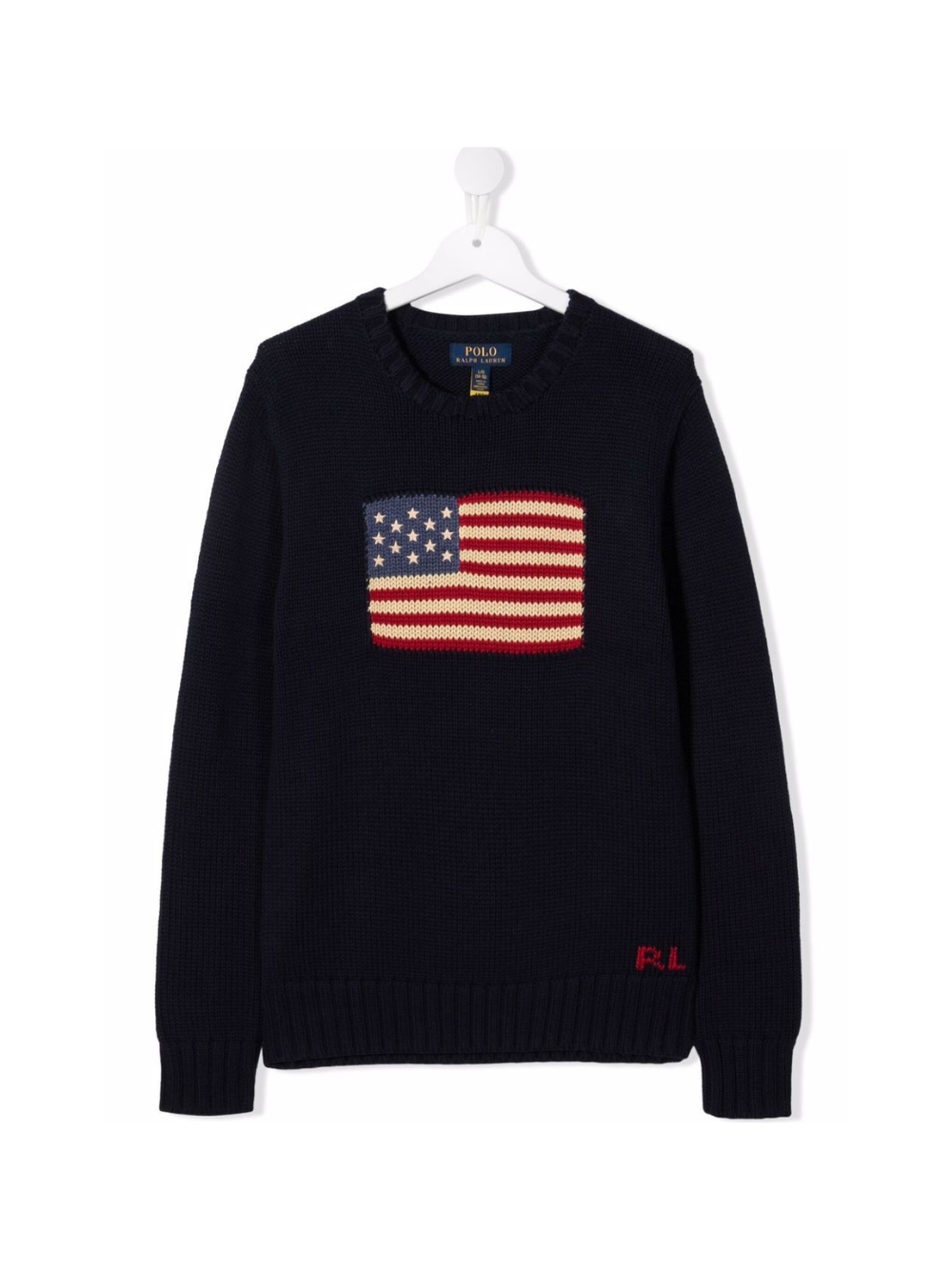 Maglione per bambino Ralph Lauren Kids blu con motivo a bandiera intarsiato – Accessorio premium elegante