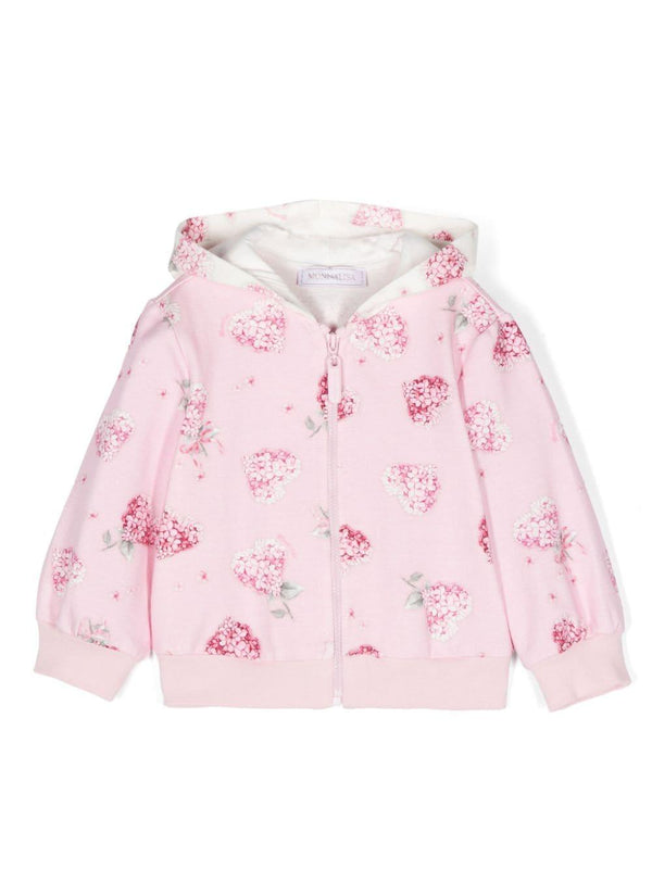 Felpa con cappuccio per neonata Monnalisa rosa con cotone elasticizzato – Accessorio premium elegante