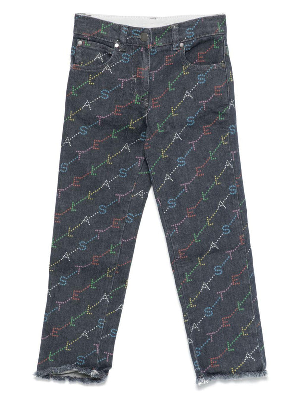 Jeans con stampa logo per bambina Stella McCartney Kids blu con passanti per cintura – Accessorio premium elegante