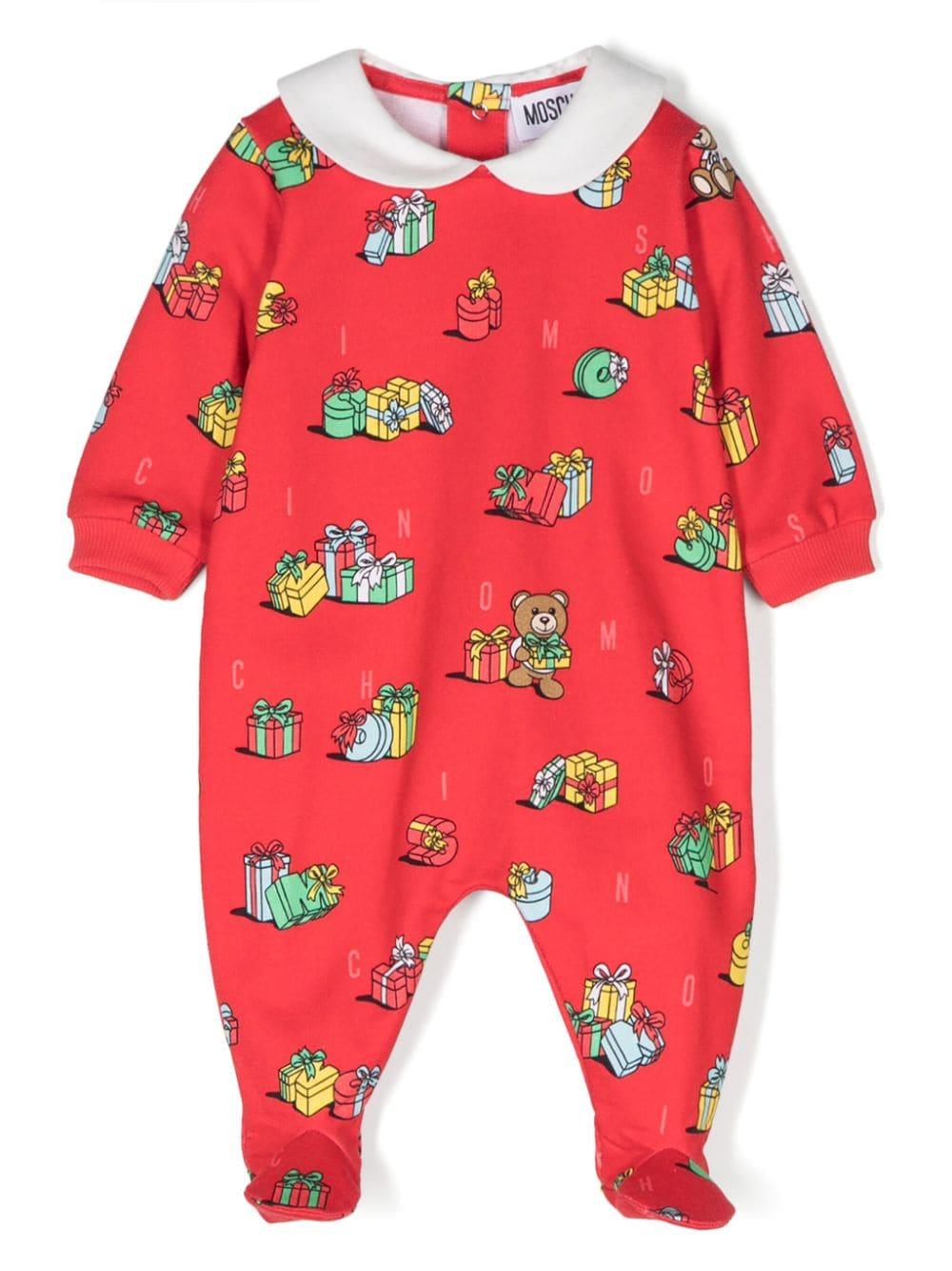 Pigiama per neonati Moschino Kids rosso con stampa Teddy Bear – Accessorio premium elegante