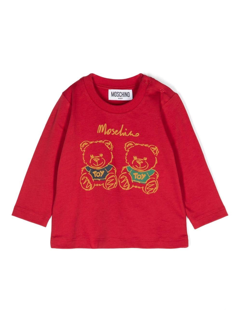 T-shirt per neonati Moschino Kids rosso con stampa Teddy Bear – Accessorio premium elegante