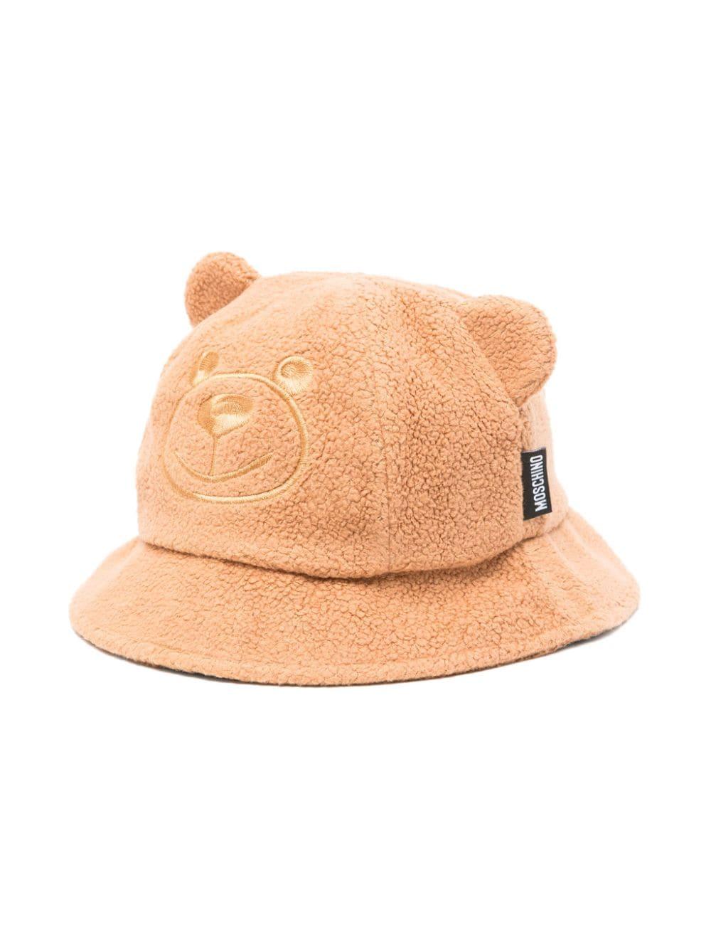 Cappello bucket Leo Teddy per neonato Moschino Kids beige con corona rotonda – Accessorio premium elegante