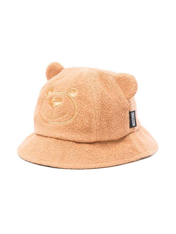 Cappello bucket Leo Teddy per neonato Moschino Kids beige con corona rotonda – Accessorio premium elegante