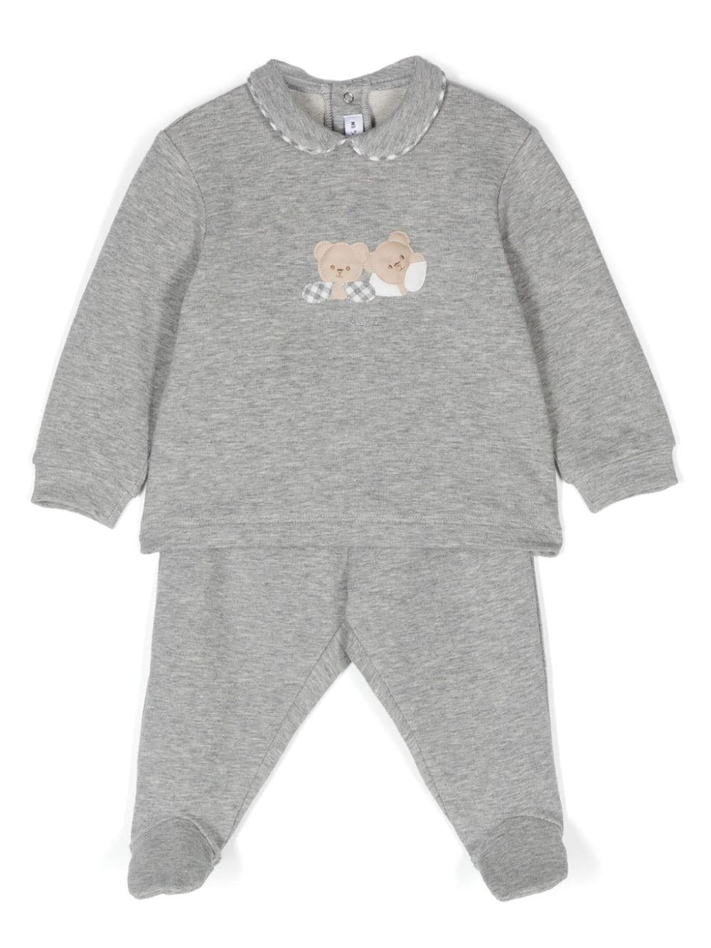 Pigiama con motivo orsetto per neonato Il Gufo grigio con colletto alla Peter Pan – Accessorio premium elegante