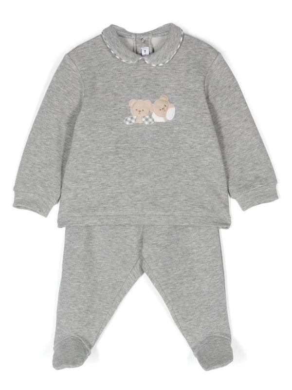 Pigiama con motivo orsetto per neonato Il Gufo grigio con colletto alla Peter Pan – Accessorio premium elegante